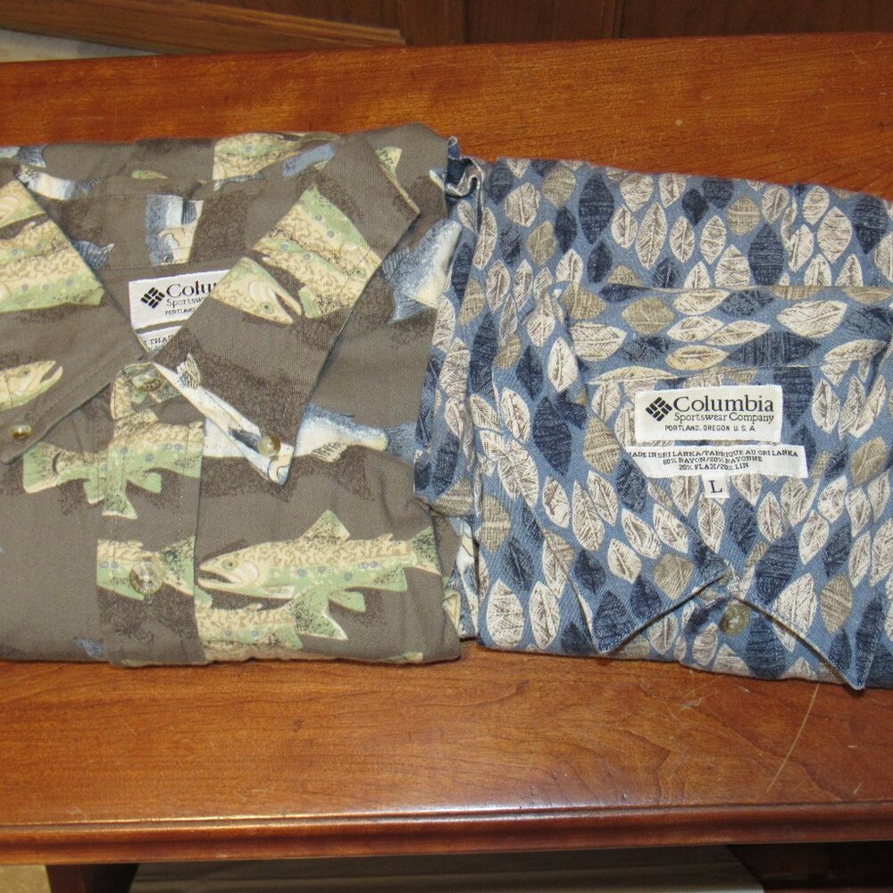 Lot of 2 Columbia Sportswear Hawaiian Shirts Short Sleeve Men's size Large
